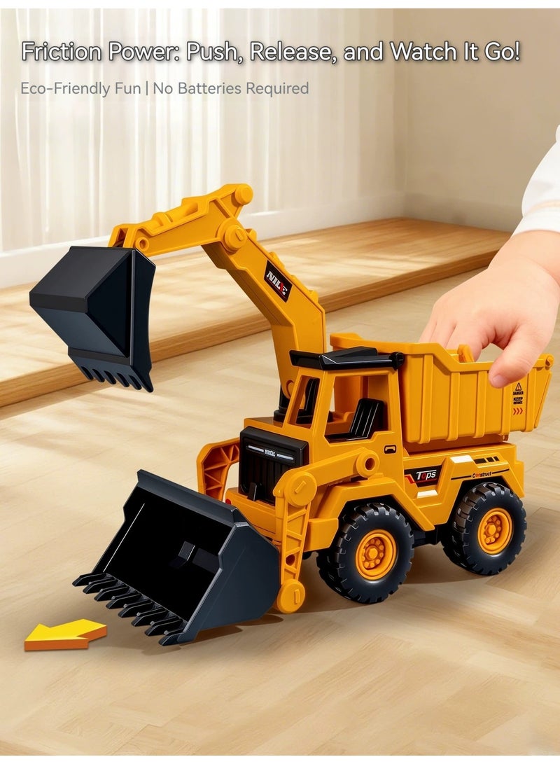 Multifunctional Friction Power Construction Vehicle 3 in 1 – Excavator Dump Truck Bulldozer Kids Toy - Image 4